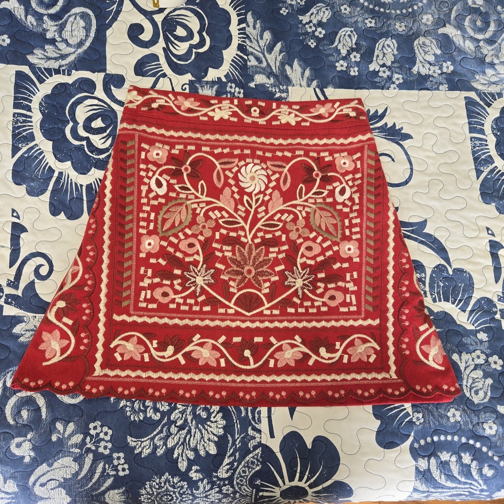 NWOT Altar'd State Red Cotton Embroidered Mini Skirt